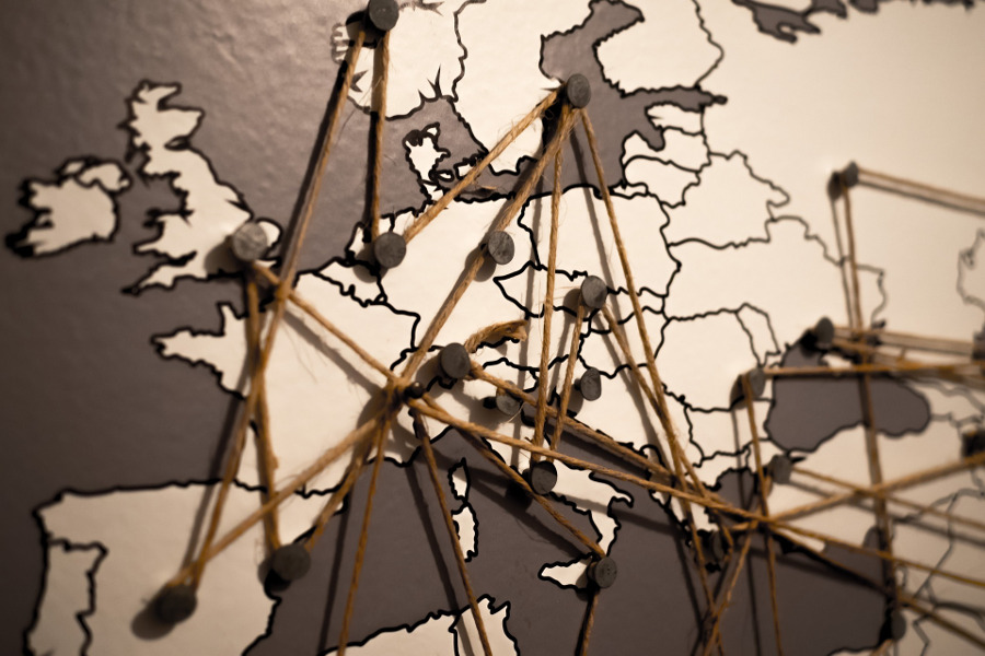Map with strings and pegs